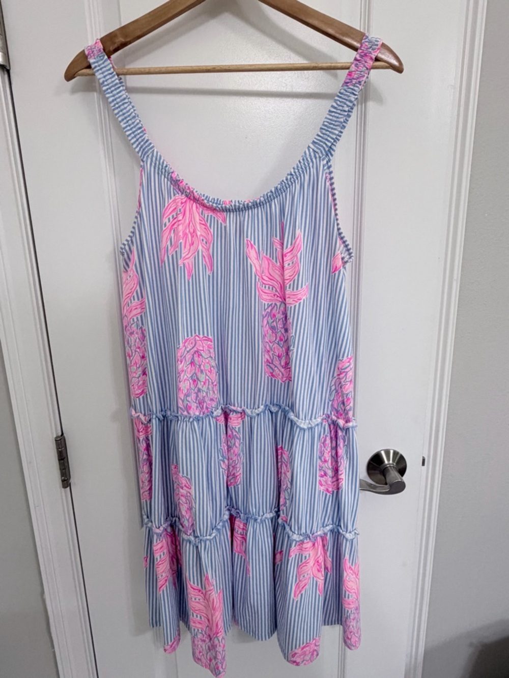 Lilly Pulitzer Blue and Pink Striped Tiered Sundress